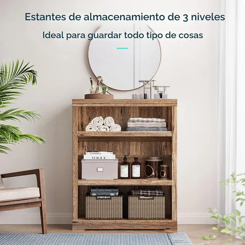 Vista 4 de LINSY HOME Estantería de 3 niveles para almacenamiento de exhibición, estantería de granja para oficina en casa, sala de estar, dormitorio