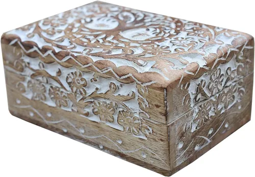 Vista 9 de DharmaObjects Caja de almacenamiento de madera tallada a mano (6 x 4 pulgadas, verde)
