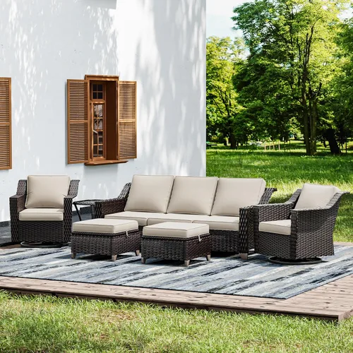 Vista 60 de Joyside Juego de 2 sillas de mimbre para patio, muebles de ratán para exteriores con reposabrazos anchos y cojines gruesos, tamaño grande mejorado
