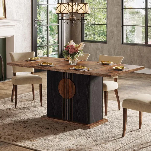 Vista 10 de Tribesigns Mesa de comedor rectangular de 55 pulgadas para 4 a 6 personas, mesa de comedor de madera de granja para cocina, comedor y sala de estar