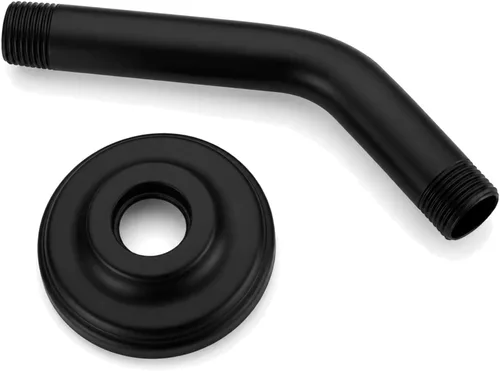 Vista 3 de Brazo de ducha negro mate en ángulo de 6 pulgadas y tubo de cabeza curvada con brida