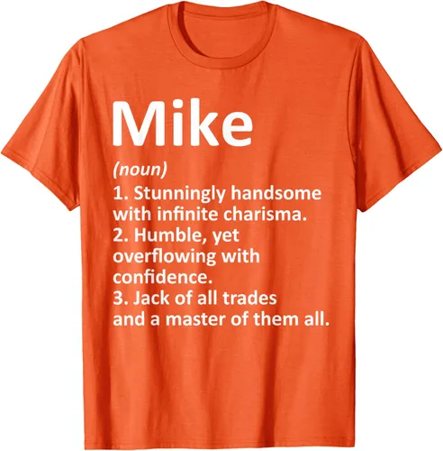 Vista 68 de MIKE Definition - Camiseta divertida para regalo de cumpleaños con nombre personalizado, Negro, S