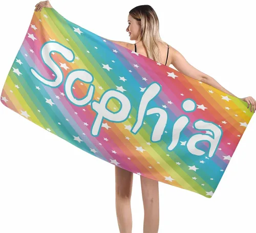 Vista 21 de MyPupSocks Toallas de playa para niñas, toallas personalizadas de teñido anudado con nombres para niños y adultos, toallas de playa personalizadas