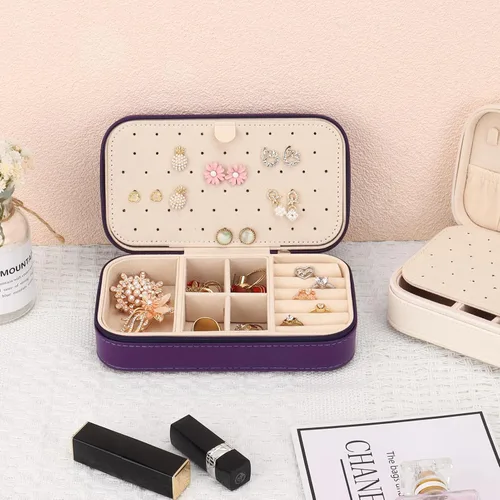 Vista 5 de DesignSter Joyero de viaje, estuche portátil de piel sintética, pequeñas cajas de joyería para regalos, organizador de joyas de viaje para mujeres