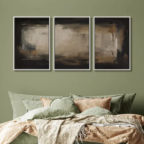 Vista 321 de SIGNFORD - Set de obras de arte en lienzo enmarcado para pared, ilustraciones abstractas de neblina del desierto en tonos neutros beige y marrón