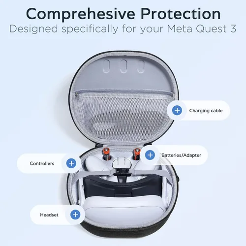 Vista 3 de Carrying Case Compatible with Oculus Meta Quest 3, Hard EVA Quest 3 Case for VR Headset, Touch Controllers and Other Accessories, Portable Crossbody