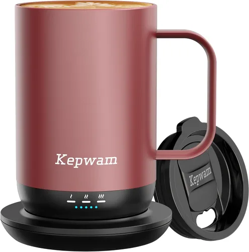 Vista 11 de Kepwam Taza de Café Autocalentante T1, Taza de Café Recargable Calentada de 16oz, Taza de Café Inteligente con Calentamiento Controlado por