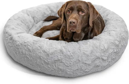 Vista 46 de Best Friends by Sheri - The Original Calming Donut - Cama calmante en forma de dona para perros y gatos - Pelo largo, azul bebé, M, 30 x 30 pulgadas