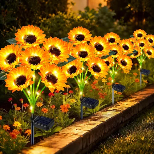 Vista 8 de Luces Solares de Girasol para Jardín al Aire Libre, Decoración Mejorada de 4 Pack de Girasoles Solares con Luces de Luciérnaga, Impermeables