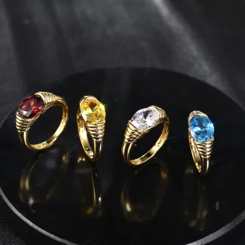Vista 5 de AllenCOCO Anillo de oro para mujer, con piedras preciosas de moda, chapado en oro de 18 quilates, anillo de declaración