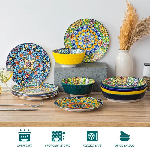 Vista 4 de vancasso Juego de 6 Platos de Ensalada de 8.5 Pulgadas de Cerámica para Postre, Juego de Platos Pequeños para Cena, Aptos para Microondas, Horno