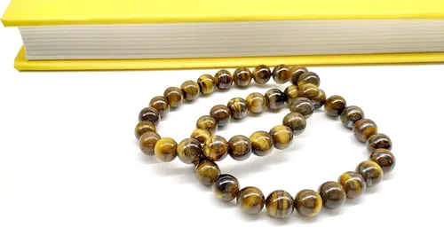 Vista 2 de CCBFY Pulsera elástica hecha a mano con gemas de ojo de tigre de 0.315in, cuentas redondas de 7 pulgadas, unisex