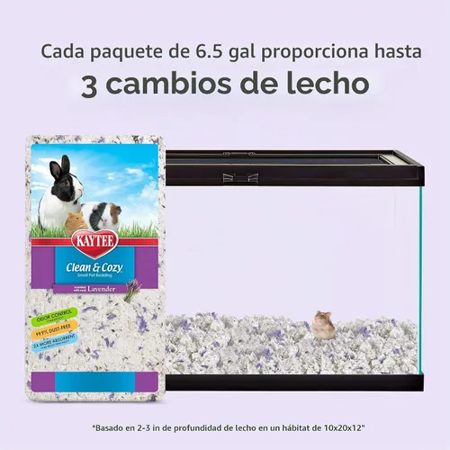 Vista 2 de Kaytee Lecho de papel Clean & Cozy con lavanda, hecho para animales pequeños, 24,6 litros Fresher habitats with rabbit bedding. Hamster bedding