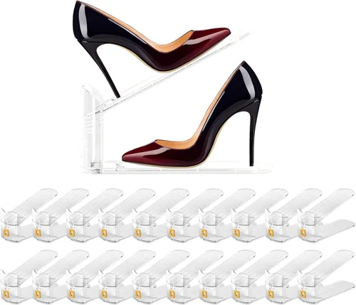 Vista 9 de Paquete de 6 organizadores de ranura para zapatos, organizador transparente para apilador de zapatos, soporte para zapatos, ahorrador de espacio