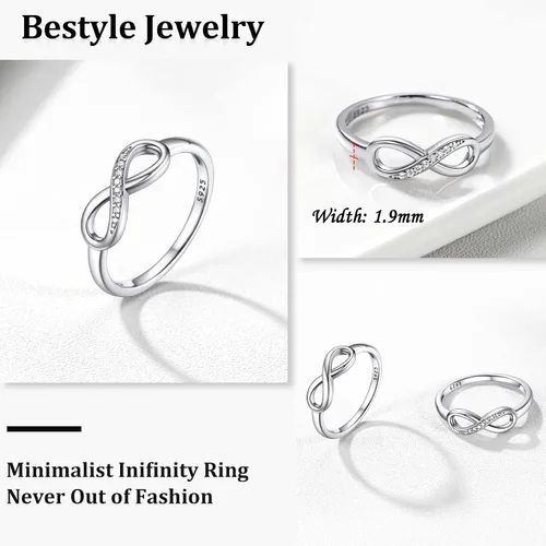 Vista 2 de Bestyle Anillos de plata de ley S925 con nudo infinito, anillos de circonita cúbica, bonitos anillos de amistad para mejores amigos, anillos