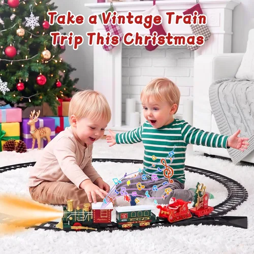 Vista 2 de Luxspire Juego de tren de Navidad, tren de árbol de Navidad con trineo