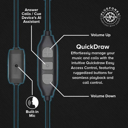 Vista 6 de Plugfones Guardian Plus - Auriculares intrauditivos híbridos con reducción de ruido con micrófono de aislamiento de ruido y controles (negro)