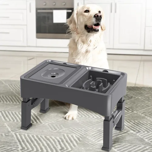 Vista 8 de UPSKY Cuencos para Perros Elevados 2-en-1 con Alimentador Lento, Soporte de Cuenco Elevado Ajustable en 4 Alturas, Cuencos para Perros sin Derrame