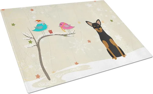 Vista 4 de Caroline's Treasures BB2513LCB - Tabla de cortar de vidrio con texto en inglés "Christmas Presents between Friends" Airedale Terrier - Tabla