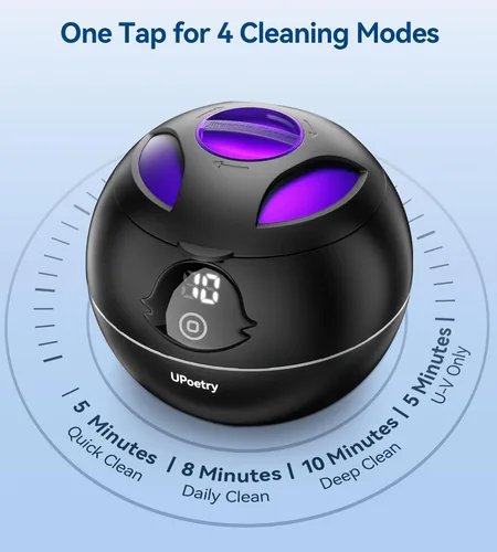 Vista 3 de Limpiador ultrasónico de retenedores, máquina limpiadora de retenedores de 45kHz con temporizador digital y 4 modos, cápsula de limpieza dental