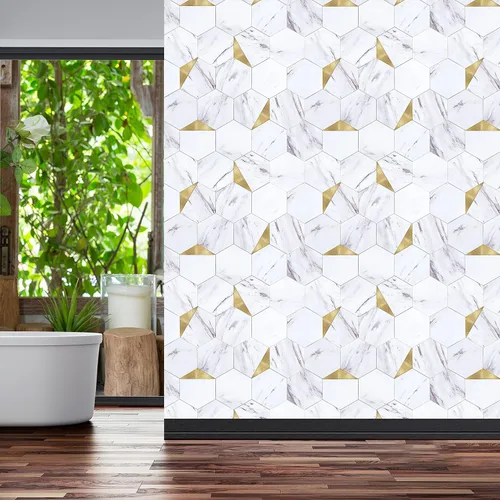 Vista 5 de Protector contra salpicaduras para cocina, protector contra salpicaduras hexagonales de alta calidad, azulejos sin costuras para baño
