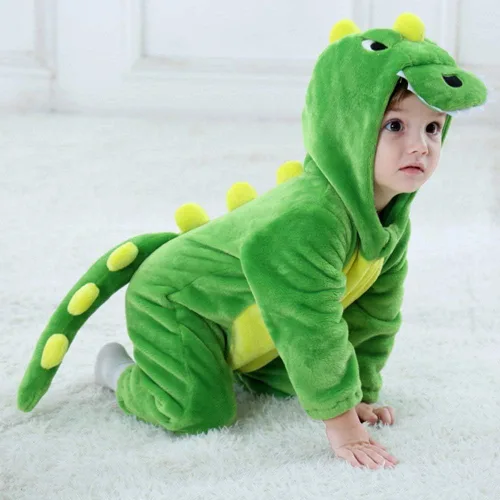 Vista 4 de LOLANTA Disfraz de dinosaurio para niños pequeños, unisex, de franela con capucha, mameluco de disfraz