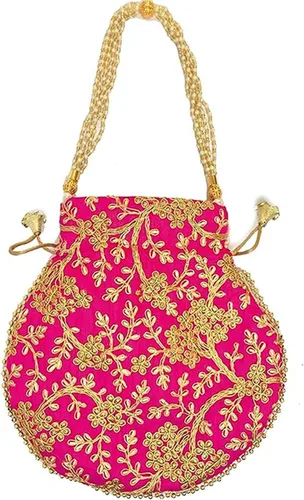 Vista 2 de Bolso de mano de seda bordado de diseño étnico indio para mujer