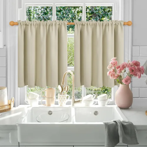 Vista 5 de Deconovo Cortinas Opacas Cortas Paneles para Baño/Cocina - Cortinas de Oscurecimiento de Habitación con Aislamiento Térmico y Bolsillo para Barra