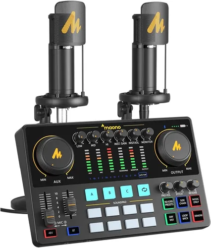 Vista 10 de MAONO Mezclador de interfaz de audio AME2, consola de estudio de podcast