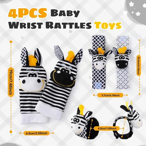 Vista 7 de Juguetes para bebés de 0 a 6 meses, juguetes de alto contraste para recién nacidos, juguetes en blanco y negro, calcetines y juguete de muñeca