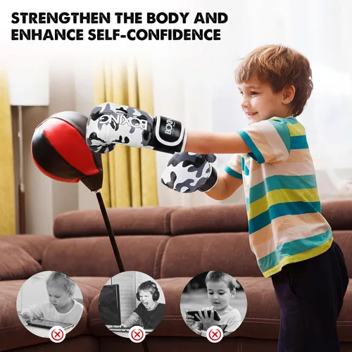Vista 2 de Guantes de boxeo para niños, guantes de boxeo para niños de 3 a 9 años, para niños y niñas, de poliuretano con dibujos animados, guantes de boxeo