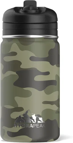 Vista 16 de Hydrapeak Mini botella de agua de 14 onzas con tapa con popote, aislamiento de doble pared de acero inoxidable Botella a prueba de fugas y Negro