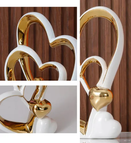 Vista 7 de APLUSH Decoración de estatua de doble corazón de porcelana, escultura de artista moderna, decoración del hogar para sala de estar, gabinete de vino