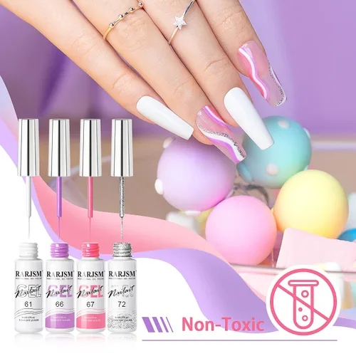 Vista 5 de RARJSM Arte de uñas en gel con líneas, conjunto de pintura de gel de colección de algodón de azúcar, pintura con alambre y dibujo de gel para diseño