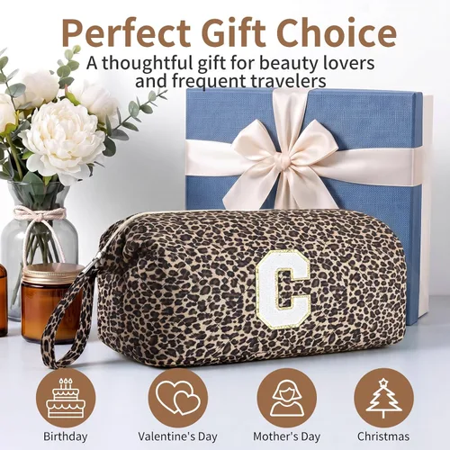 Vista 4 de Bolsa de viaje para herramientas para el cabello con inicial compatible con Estampado de leopardo