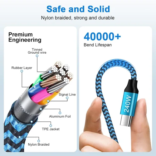 Vista 4 de Cable de carga rápida tipo C para iPhone 17, 240 W, USB C a USB C, cable de carga para iPhone 17 Pro Max 17 Pro Air 17, cable de alimentación
