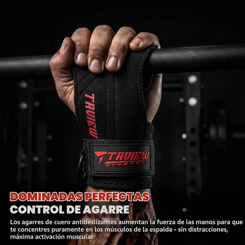 Vista 4 de Correas de muñeca para levantamiento de pesas con anillo D, correa de muñeca de cuero de doble capa para peso muerto y levantamiento de pesas