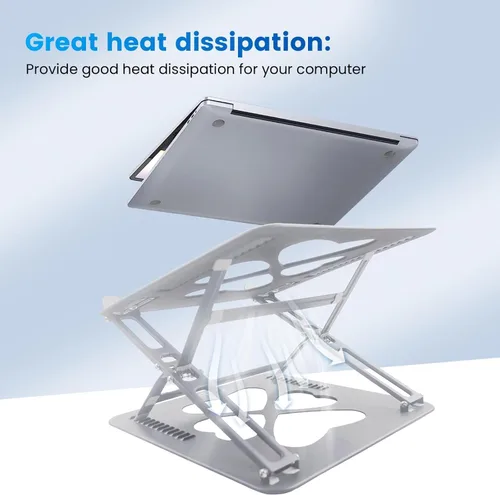Vista 6 de Soporte mecánico de doble ángulo ajustable resistente para computadora portátil, soporta 55 libras, soporte ergonómico para computadora portátil