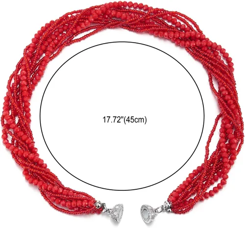 Vista 3 de COOLSTEELANDBEYOND Gargantilla de cadena trenzada de cristal multicapa, cierre magnético, collar de declaración, pulsera