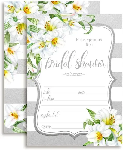 Vista 7 de Amanda Creation Juego de 20 invitaciones de acuarela floral azul, gris y dorado para despedida de soltera, incluye sobres