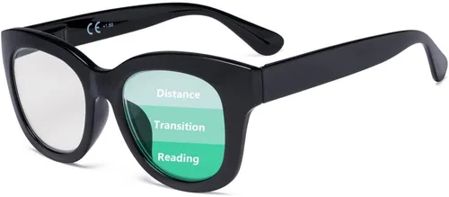 Vista 9 de Eyekepper Lentes de lectura progresivos de gran tamaño para mujer, protección UV, multienfoque, lentes de lectura trifocales Noline - Marco negro