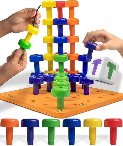 Vista 12 de Juego de tablero de clavijas, Montessori, 33 piezas de plástico, clavijas, dados, cordones Juguetes de terapia ocupacional con clavijas, dados