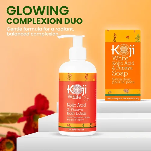 Vista 7 de Koji White Loción corporal Kojic Acid & Papaya - Exfoliante, hidratante, hidratante, cuidado de la piel para piel dañada por el sol, vegana, sin