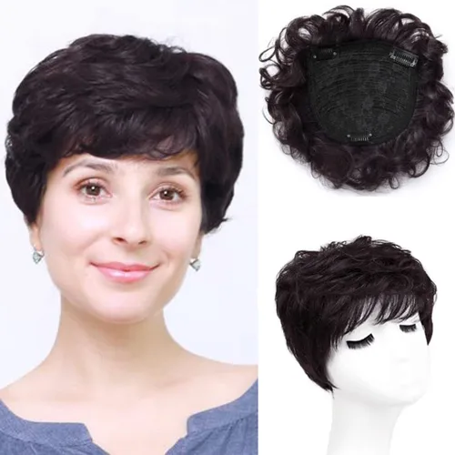 Vista 9 de Peluca de repuesto para cabello rizado, peluca de cabello humano corto con clip, pieza de cabello ondulado para mujeres con pérdida de cabello