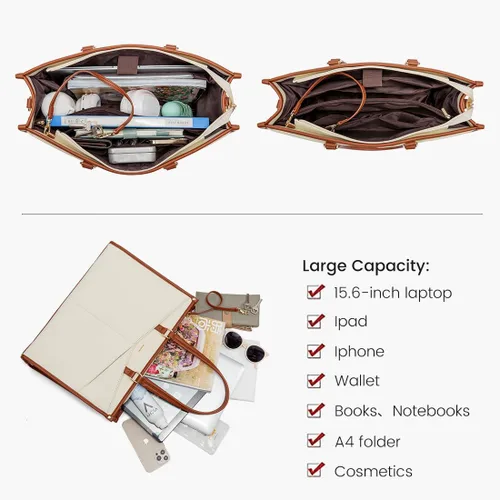 Vista 4 de LOVEVOOK Bolsa para laptop para mujer, bolsa de trabajo para laptop de 15.6 pulgadas, bolsa de trabajo Cancas, bolso casual para viajes, bolsas