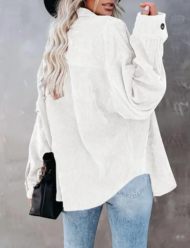 Vista 3 de ZOLUCKY Womens Casual Plus Size Shacket Jacket Long Sleeve Button Down Shirts Blouses Tops