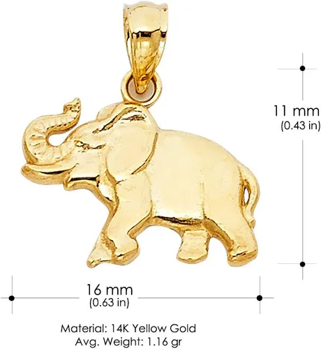Vista 3 de Colgante de elefante de oro amarillo de 14 quilates con collar de cadena de Singapur de 0.047 in
