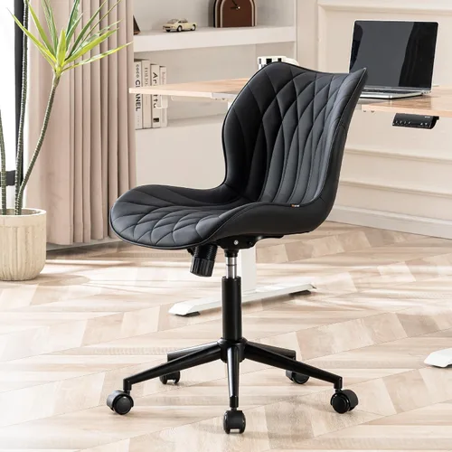 Vista 3 de YOUNUOKE Silla de escritorio sin brazos con ruedas, sillas modernas de Negro