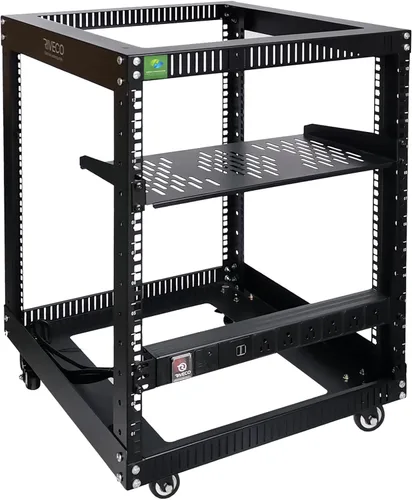 Vista 14 de RIVECO Estante de servidor de marco abierto de 6U con ruedas: montaje rápido de 4 postes para uso pesado, soporte de 19 pulgadas, gabinete de 600 KG