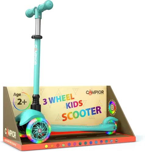 Vista 21 de Mini scooter negro de 3 ruedas para niños, inclinado para dirigir con ruedas con luces LED, manubrio ajustable, cubierta antideslizante ancha